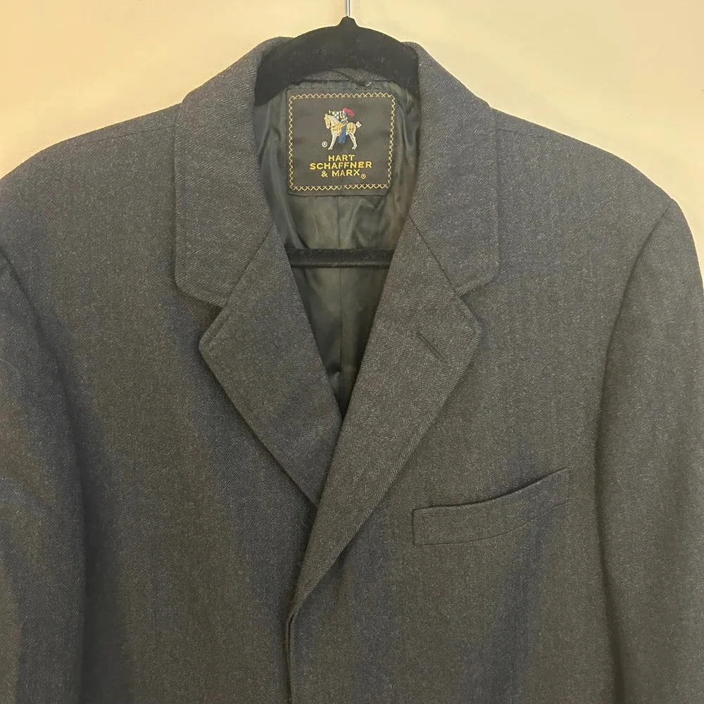 Hart Schaffner Marx Wool Blend Overcoat Luxury Herringbone Gray Old Money Career
